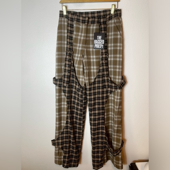 NWT The Ragged Priest Slam Wide Leg Trousers with Woven Check Multi Size 8 - Picture 7 of 10